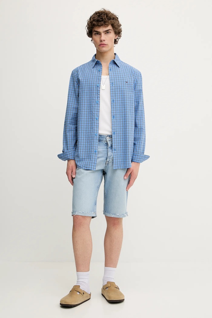 Bavlnená košeľa Tommy Jeans DM0DM21693 modrá AW25