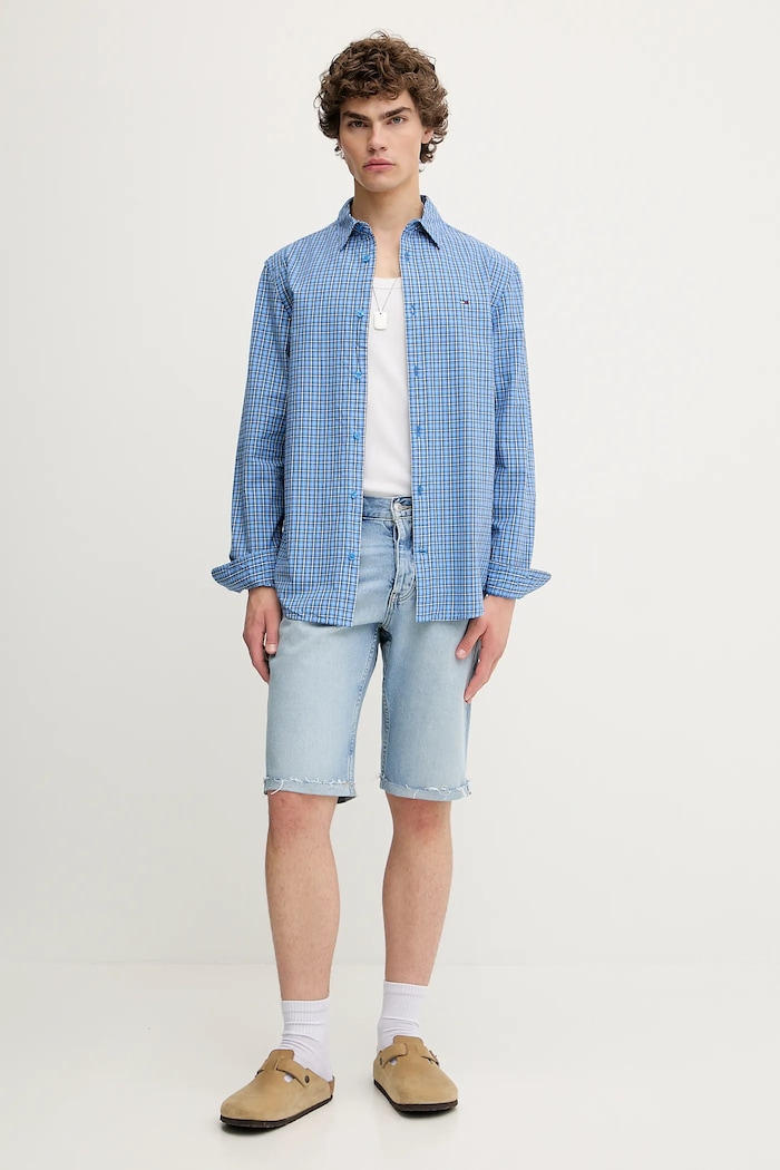 Bavlnená košeľa Tommy Jeans DM0DM21693 modrá AW25