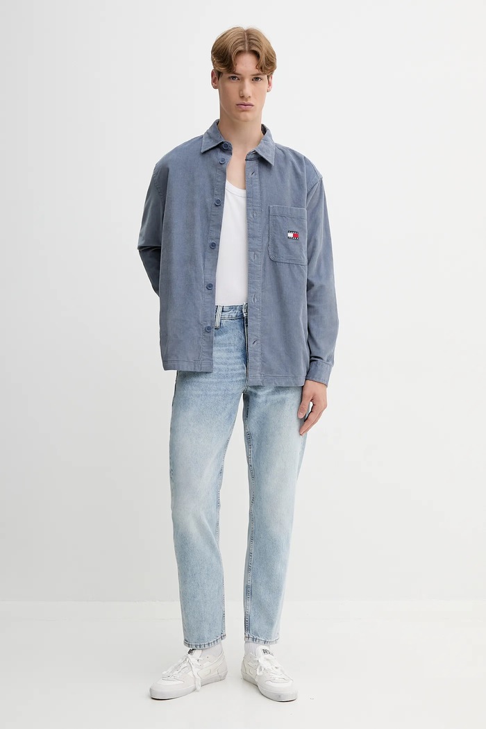 Tommy Jeans srajca moška bombažna DM0DM21698 modra AW25