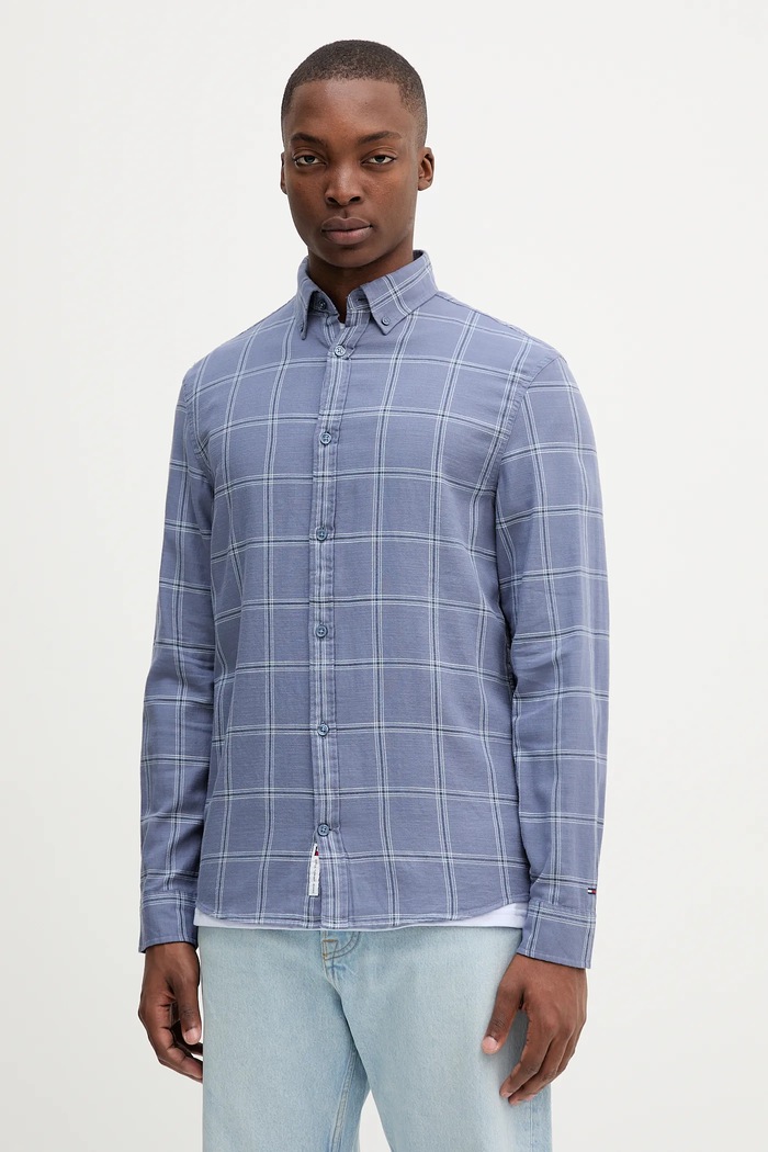 Bavlněná košile Tommy Jeans regular modrá DM0DM21701