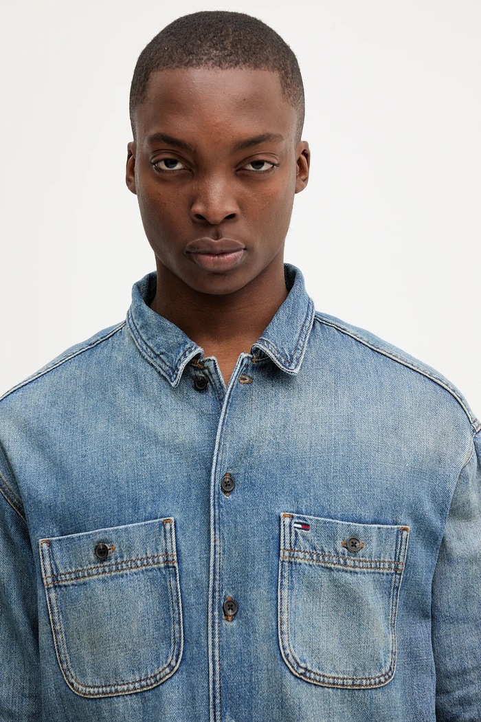 Džínová košile Tommy Jeans modrá DM0DM21918