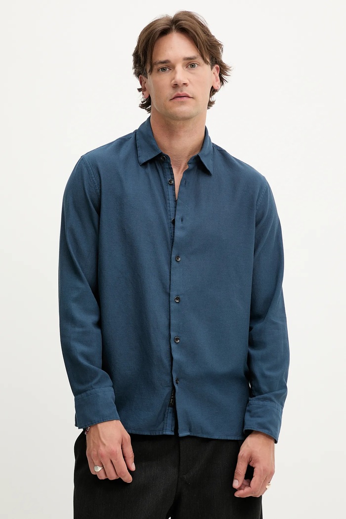 Košile Rag & Bone hladký námořnická modř MBW25PA018PCML