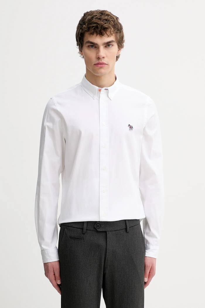 Pamučna košulja PS Paul Smith Planet friendly bijela M2R.599R.PZEBRA
