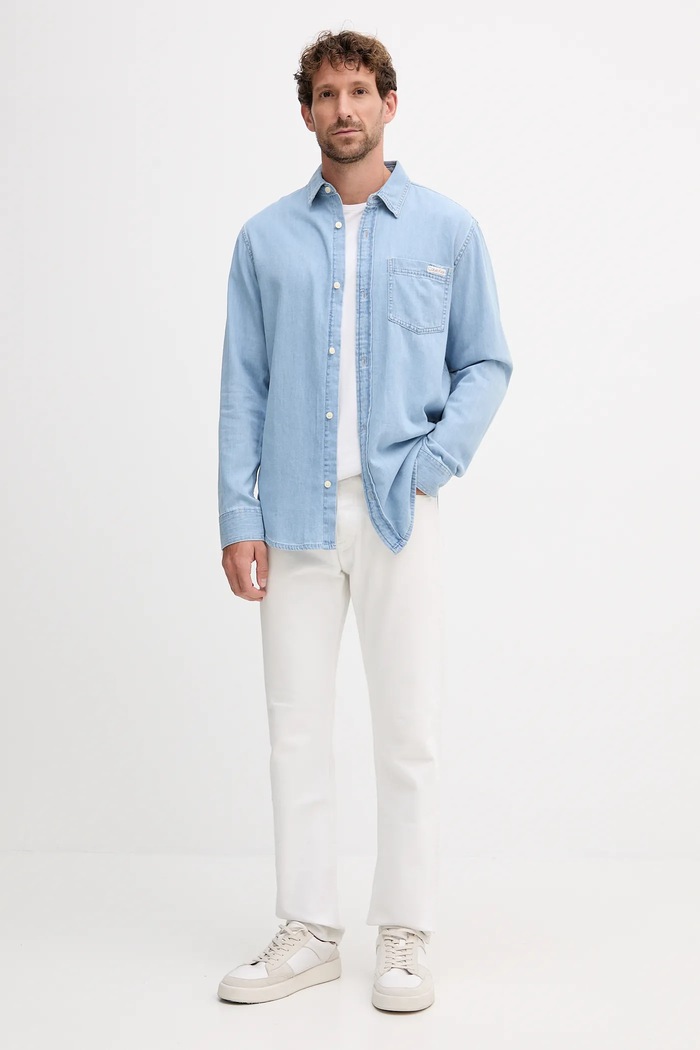 Calvin Klein Jeans koszula bawełniana LV040BM796 niebieski AW25