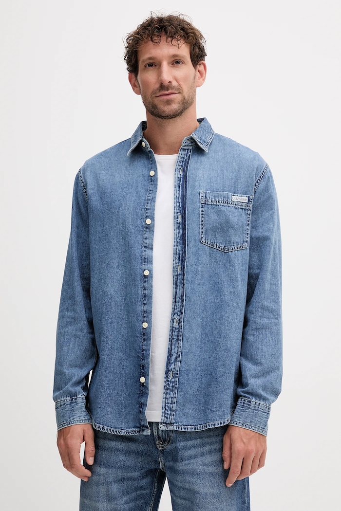 Rifľová košeľa Calvin Klein Jeans jednofarebný modrá LV040EM774