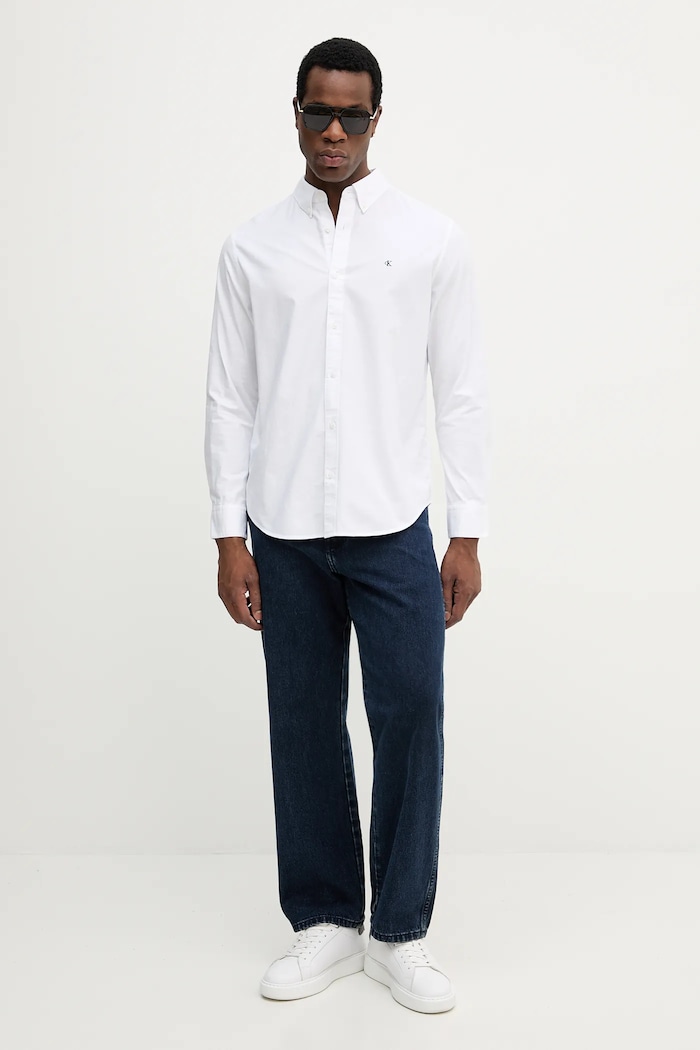 Calvin Klein Jeans πουκάμισο ανδρικό από βαμβάκι με ελαστάν LV140EM125 λευκό SS26
