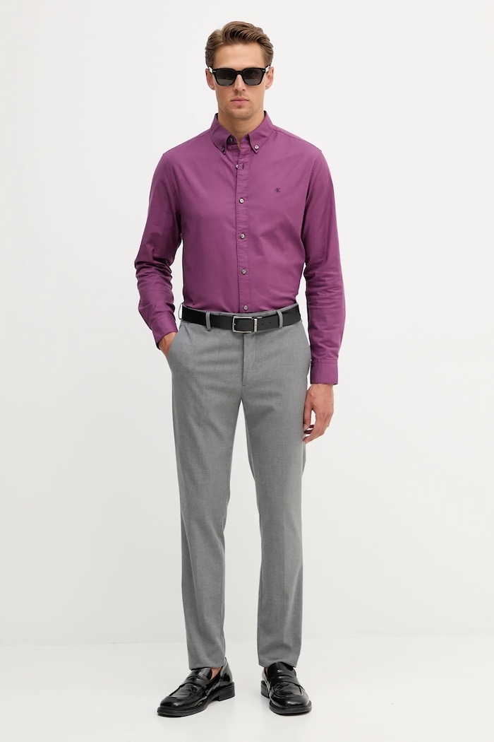 Calvin Klein Jeans cămașă bărbați din bumbac cu elastan LV140EM125 violet SS26