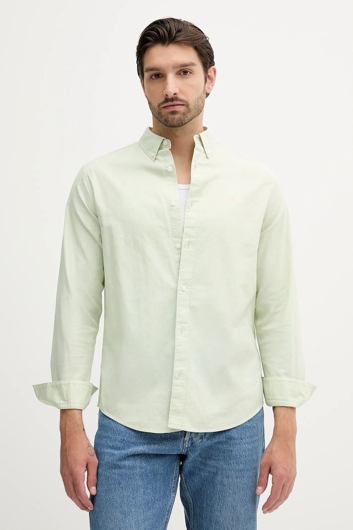 Calvin Klein Jeans cămașă bărbătească din bumbac cu elastan lung verde LV140EM125