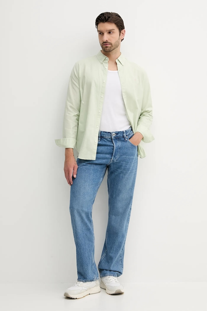 Calvin Klein Jeans cămașă bărbătească din bumbac cu elastan LV140EM125 verde SS26