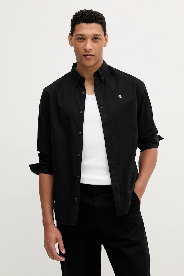 Calvin Klein Jeans koszula męska bawełniana z elastanem z elastanem czarny LV140EM125