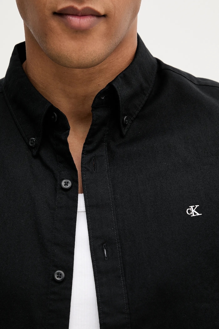 Calvin Klein Jeans koszula męska bawełniana z elastanem LV140EM125 czarny