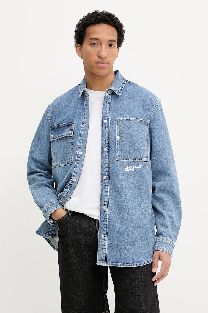 Džínová košile Karl Lagerfeld Jeans hladký modrá A3M16004