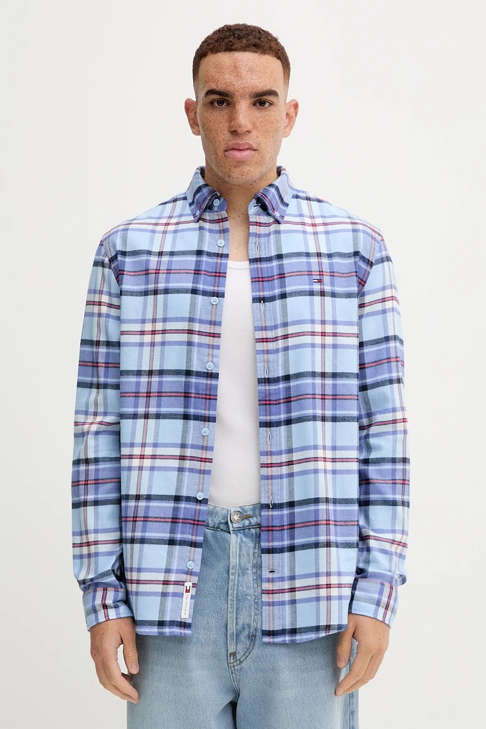 Tommy Jeans cămașă din bumbac lung albastru DM0DM22024