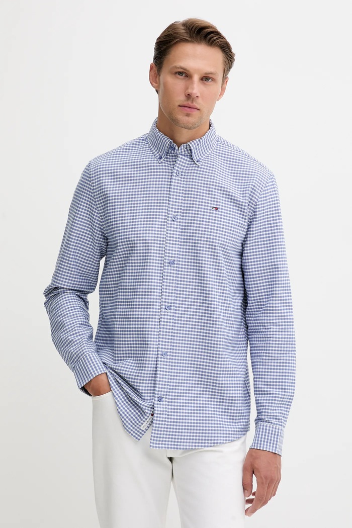 Tommy Jeans cămașă din bumbac lung albastru DM0DM22025