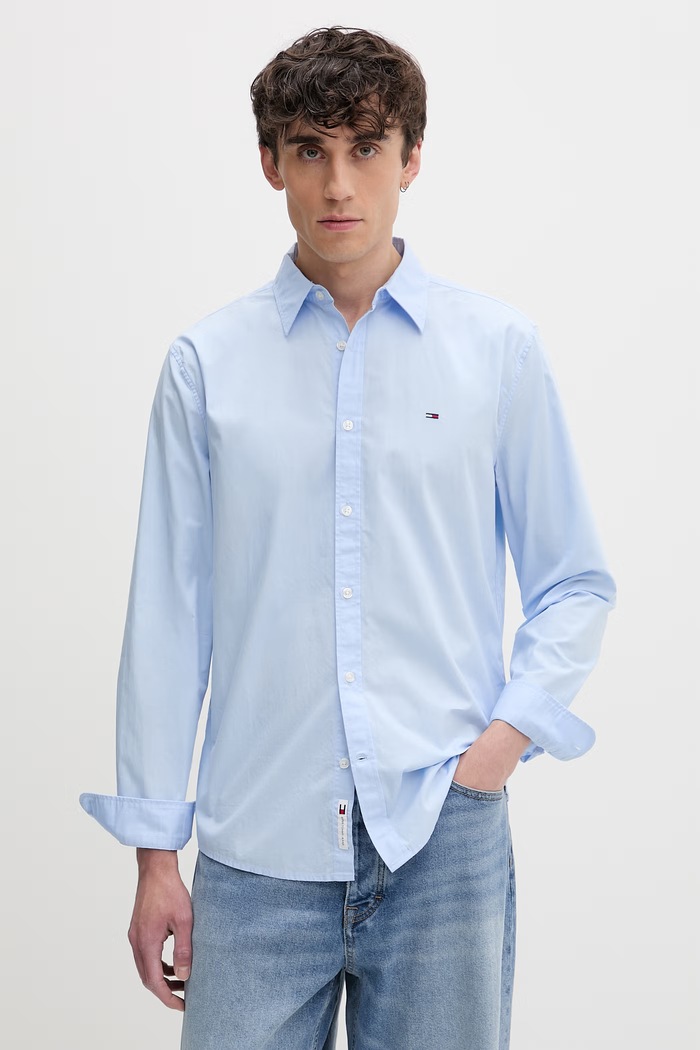 Tommy Jeans πουκάμισο ανδρικό βαμβακερό μπλε DM0DM22026