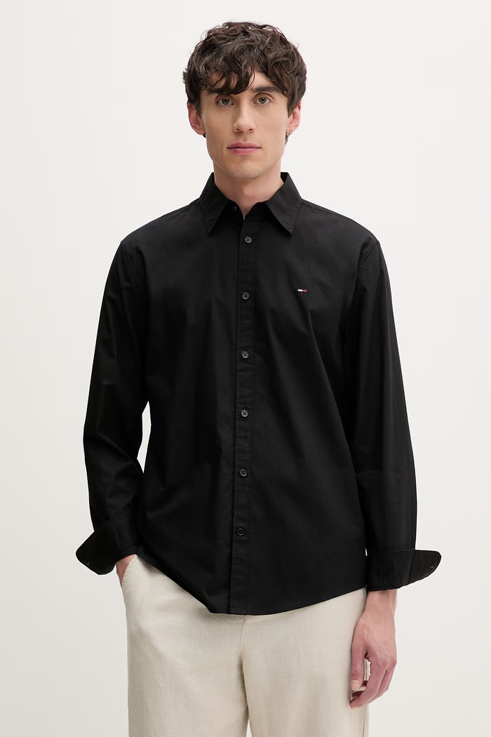 Tommy Jeans πουκάμισο ανδρικό βαμβακερό μαύρο DM0DM22026