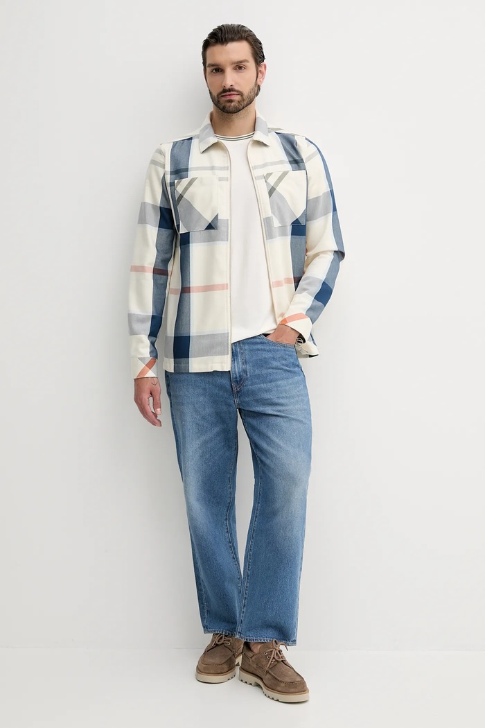 Barbour koszula męska bawełniana ETTRICK MOS0305 beżowy AW25