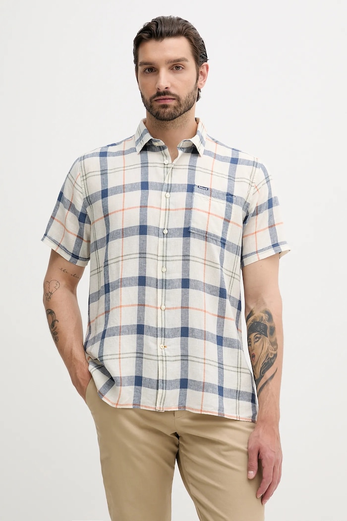 Barbour košeľa pánska s ľanom CROFT regular modrá MSH5197