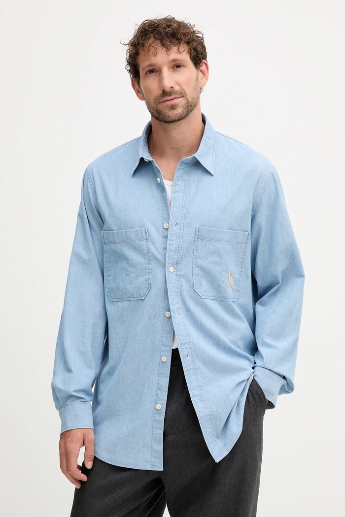 Džínová košile Armani Exchange hladký modrá XM000948.AF12043