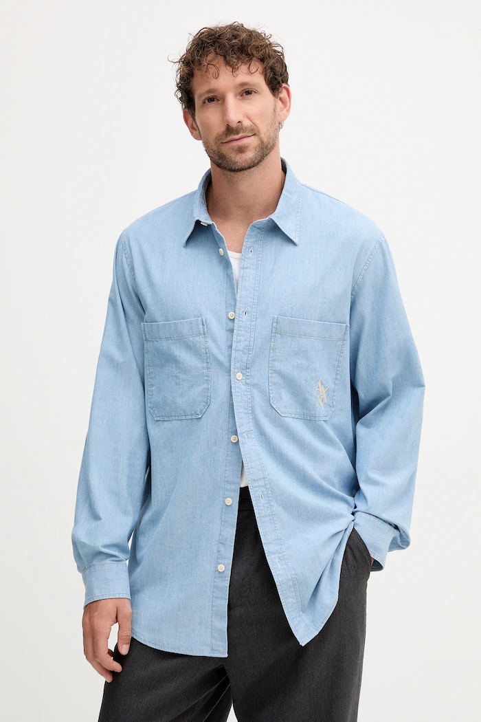 Džínová košile Armani Exchange hladký modrá XM000948.AF12043
