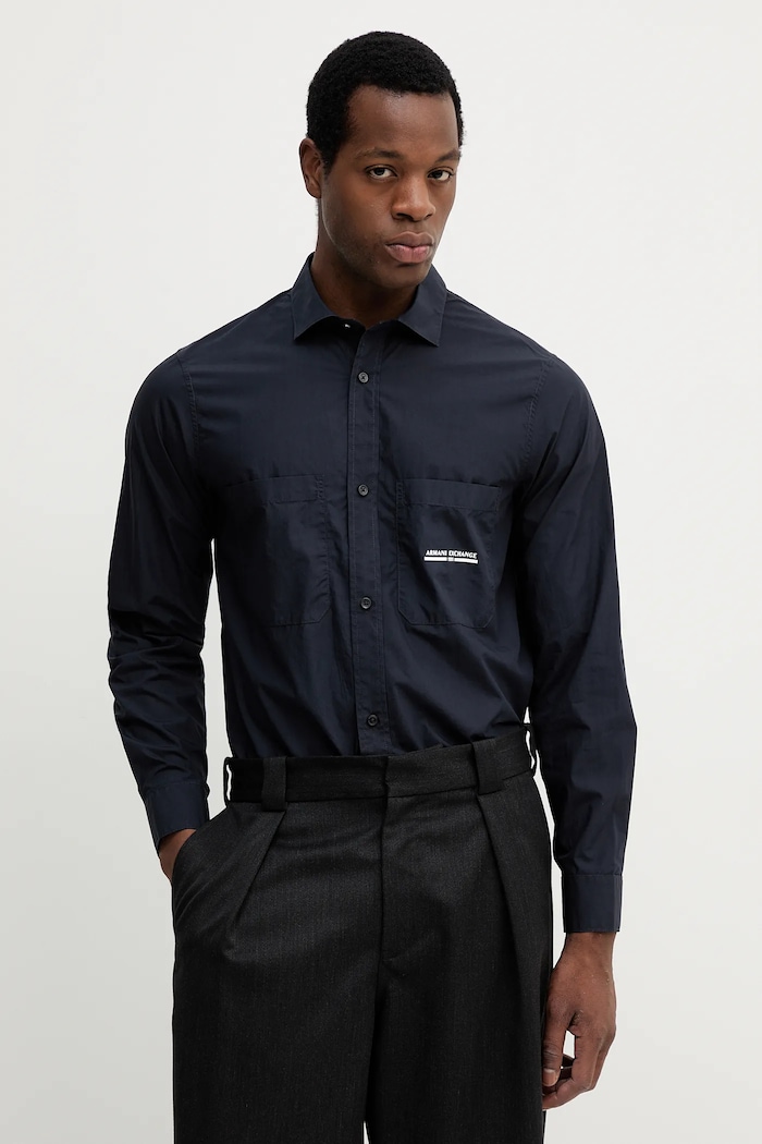 Bavlněná košile Armani Exchange hladký námořnická modř XM000959.AF12994