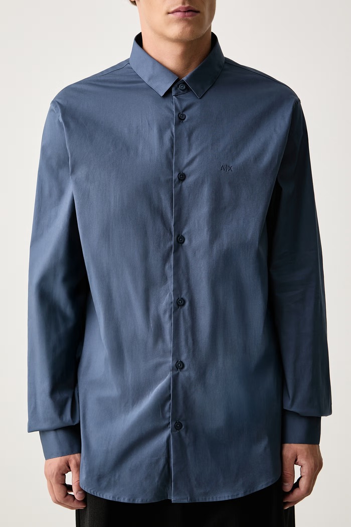 Košulja za muškarce od pamuka s elastanom Armani Exchange 8NZC31.ZN28Z. plava