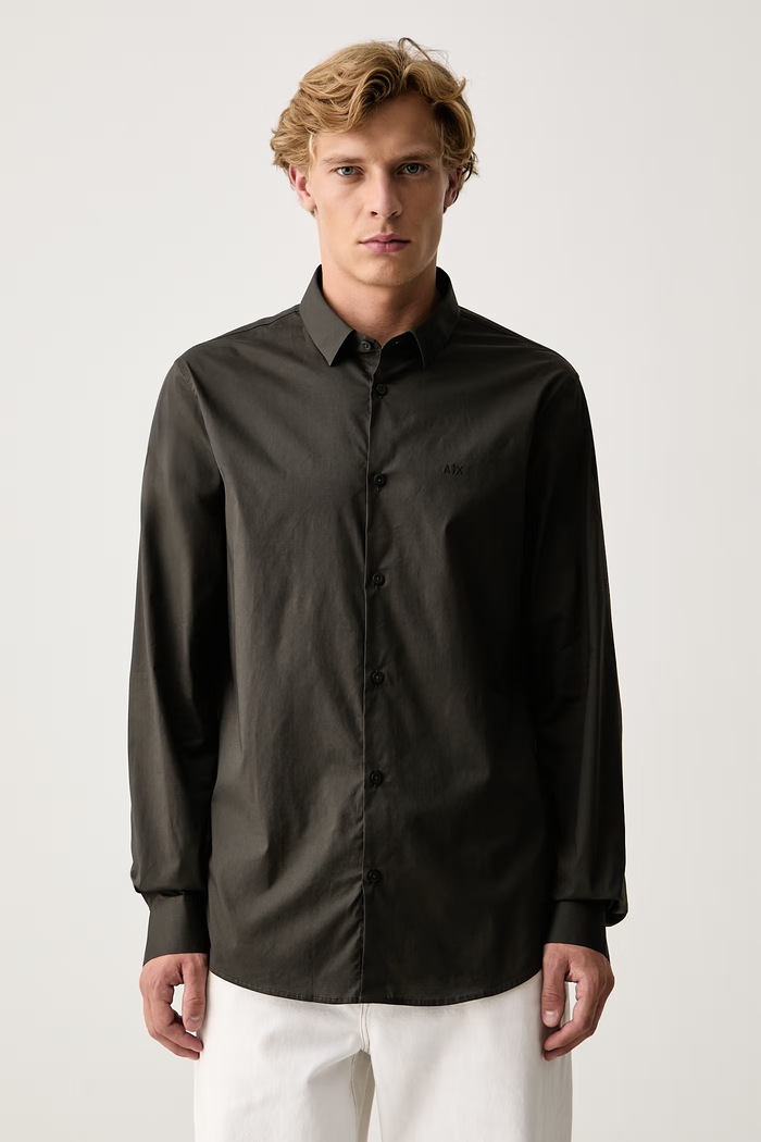 Armani Exchange Košulja za muškarce od pamuka s elastanom zelena 8NZC31.ZN28Z.