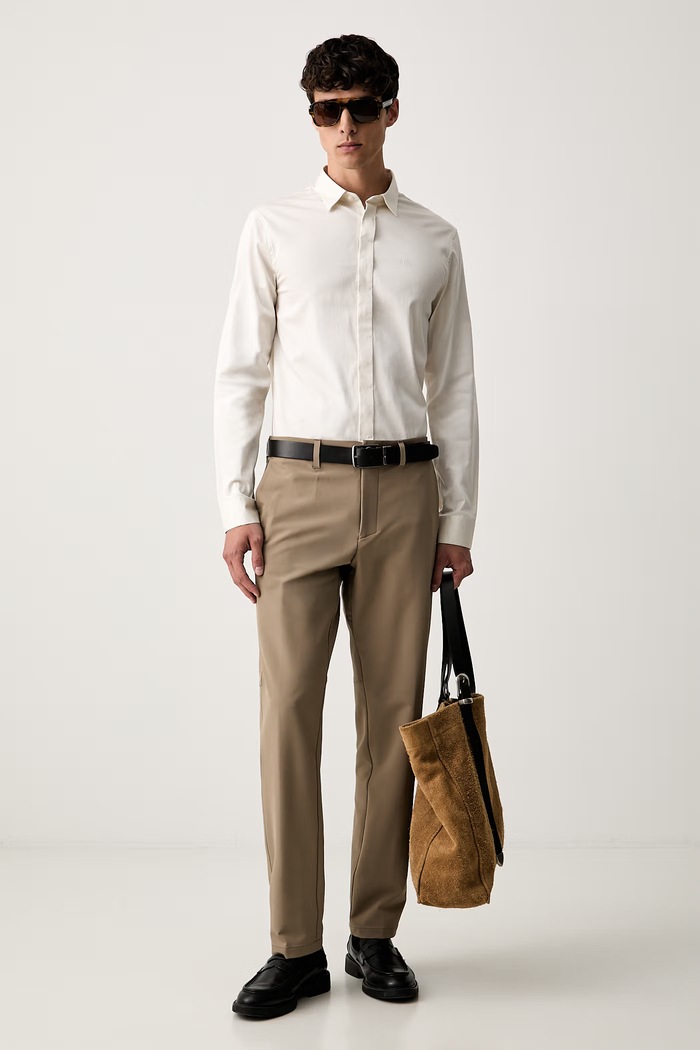 Armani Exchange srajca moška bombažna z elastanom 8NZCBD.ZN10Z. bež SS26