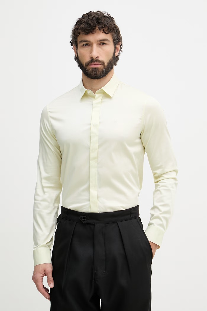 Armani Exchange košeľa pánska bavlnená s elastanom béžová 8NZCBD.ZN10Z.