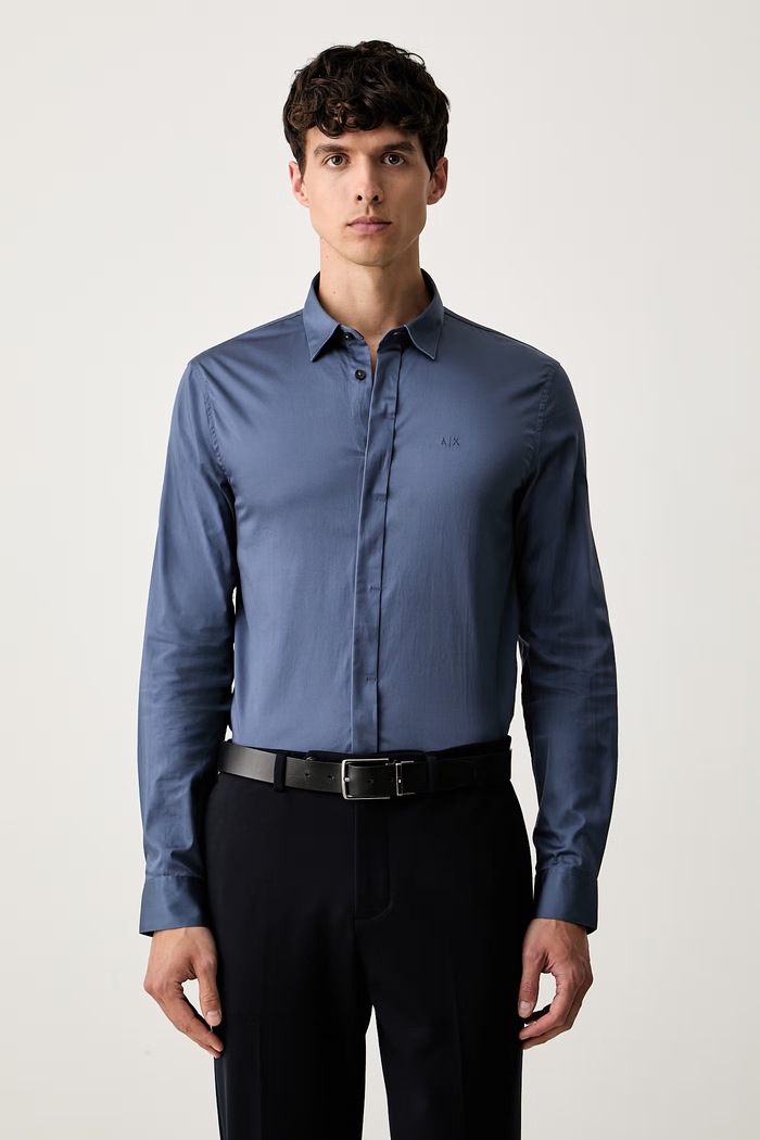 Armani Exchange srajca moška bombažna z elastanom modra 8NZCBD.ZN10Z.