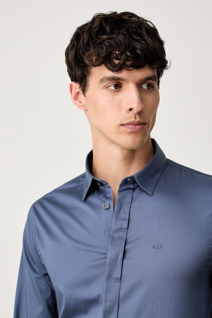 Armani Exchange srajca moška bombažna z elastanom modra 8NZCBD.ZN10Z.