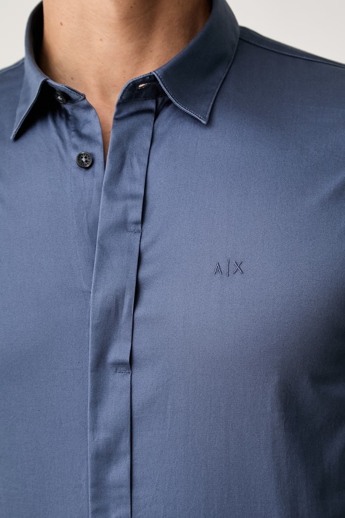 Armani Exchange srajca moška bombažna z elastanom 8NZCBD.ZN10Z. modra