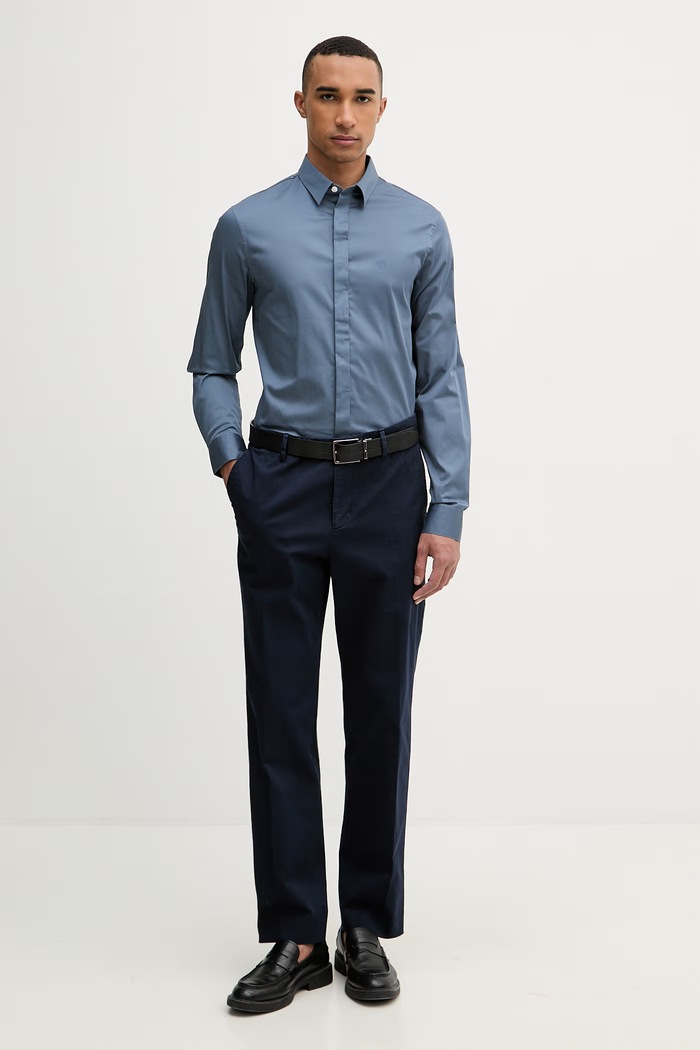 Armani Exchange košeľa pánska bavlnená s elastanom 8NZCBD.ZN10Z. modrá SS26