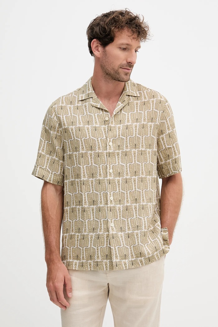 Frescobol Carioca camicia di lino regolare verde 2593.843
