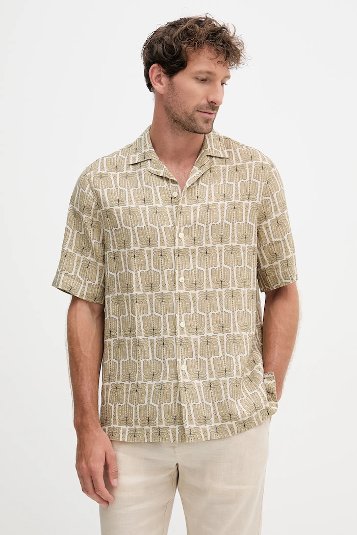 Frescobol Carioca camicia di lino regolare verde 2593.843