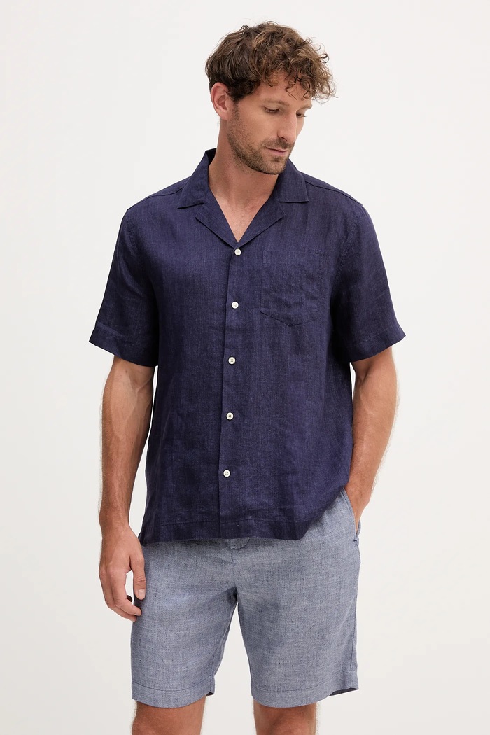 Frescobol Carioca camicia di lino biancheria blu navy 2029.18