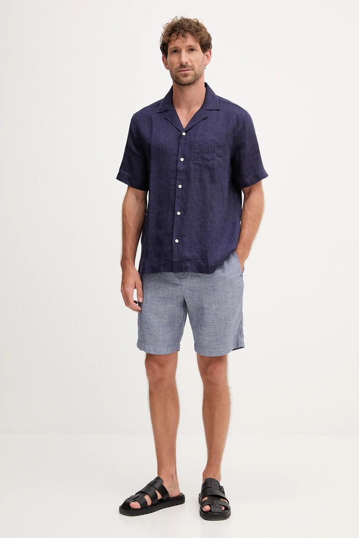 Frescobol Carioca camicia di lino 2029.18 blu navy AW25
