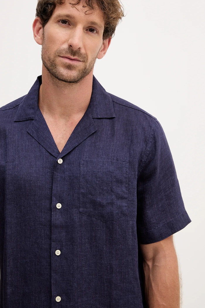 Frescobol Carioca camicia di lino blu navy 2029.18