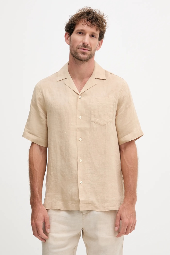 Frescobol Carioca camicia di lino semplice beige 2029.523