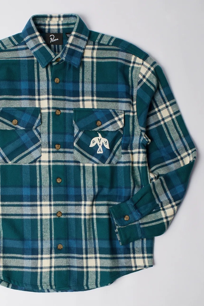 Odzież by Parra koszula bawełniana Crow flanel 54330. zielony