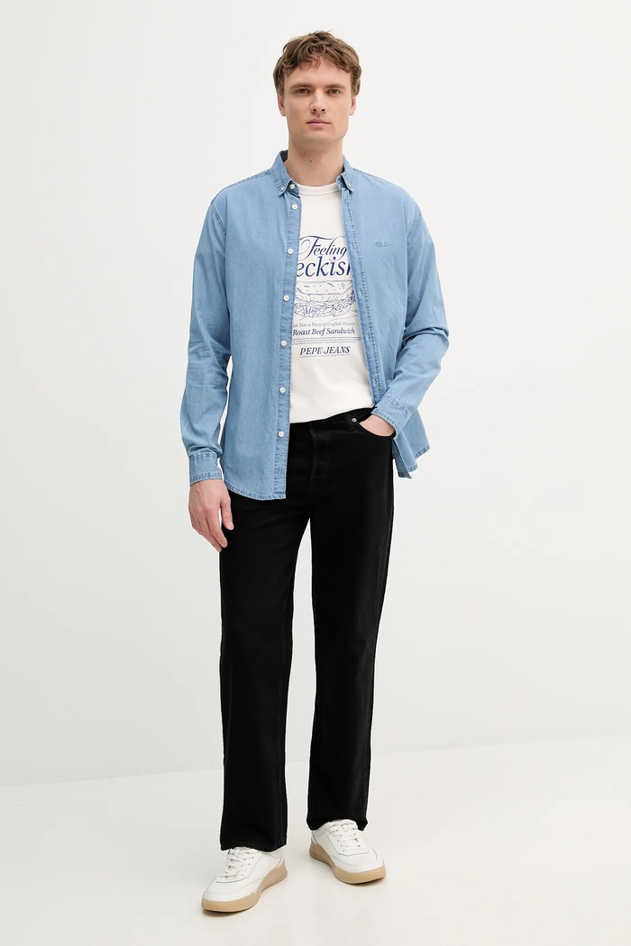 Pepe Jeans cămașă din bumbac PM3090014C0 albastru AW25