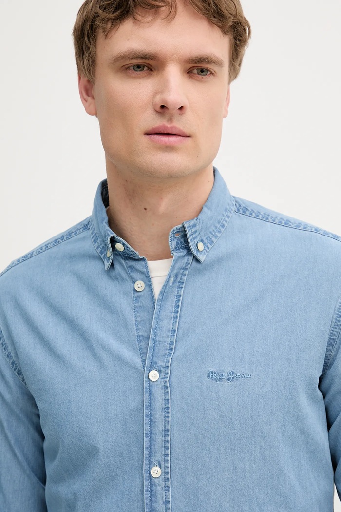 Pepe Jeans cămașă din bumbac albastru PM3090014C0