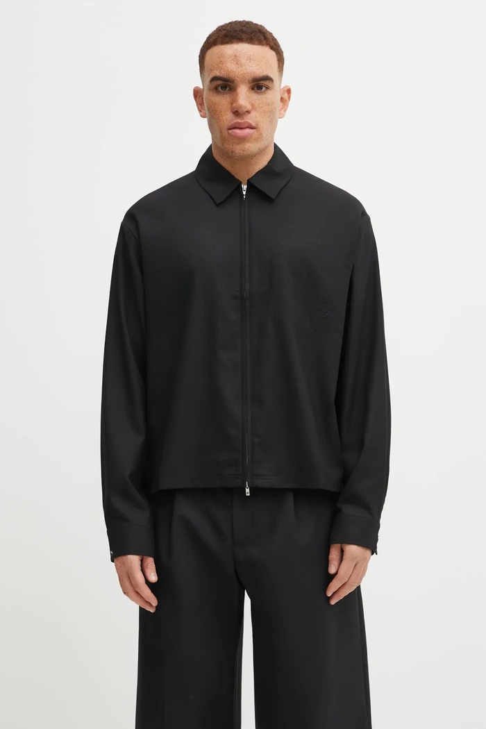 Πουκάμισο με προσθήκη μαλλιού Represent Zip Up Wool χαλαρό μαύρο MLM100423
