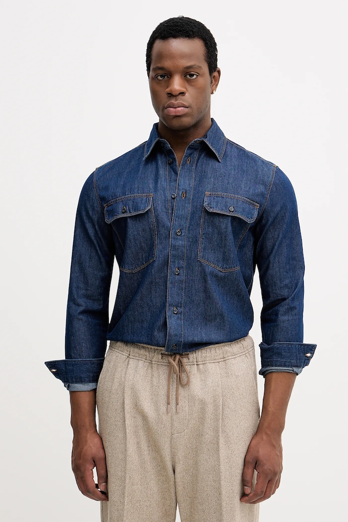 Sisley srajca moška denim Brez vzorca modra 51WVSQ04V