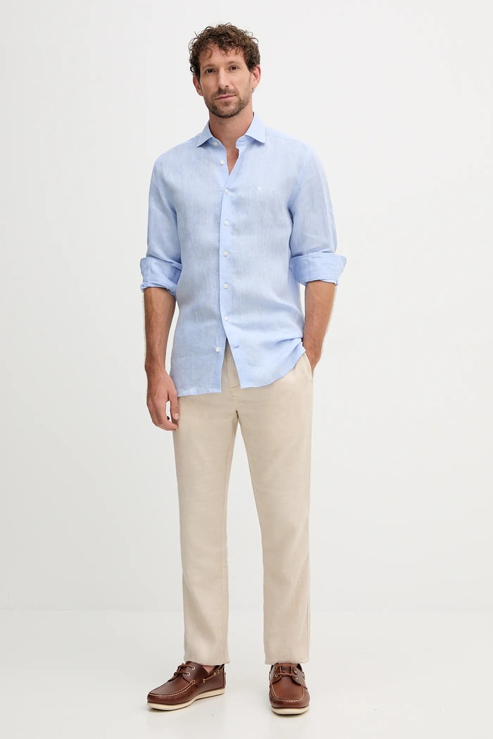 Hackett London Cămașă de in HM3010346 albastru AW25