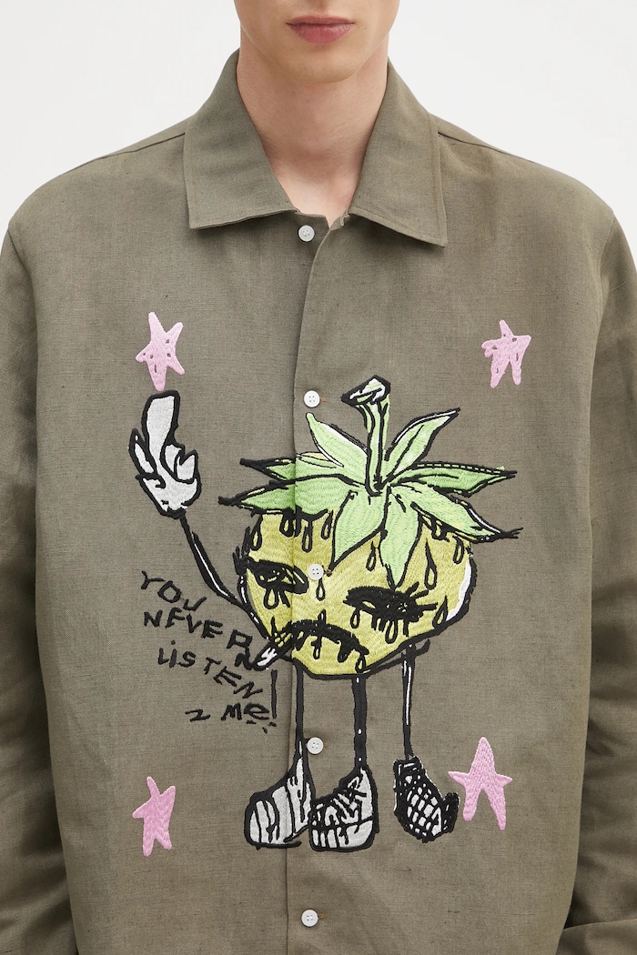 Πουκάμισο από λινό Sky High Farm Smoke strawbabies πράσινο SHF07B002