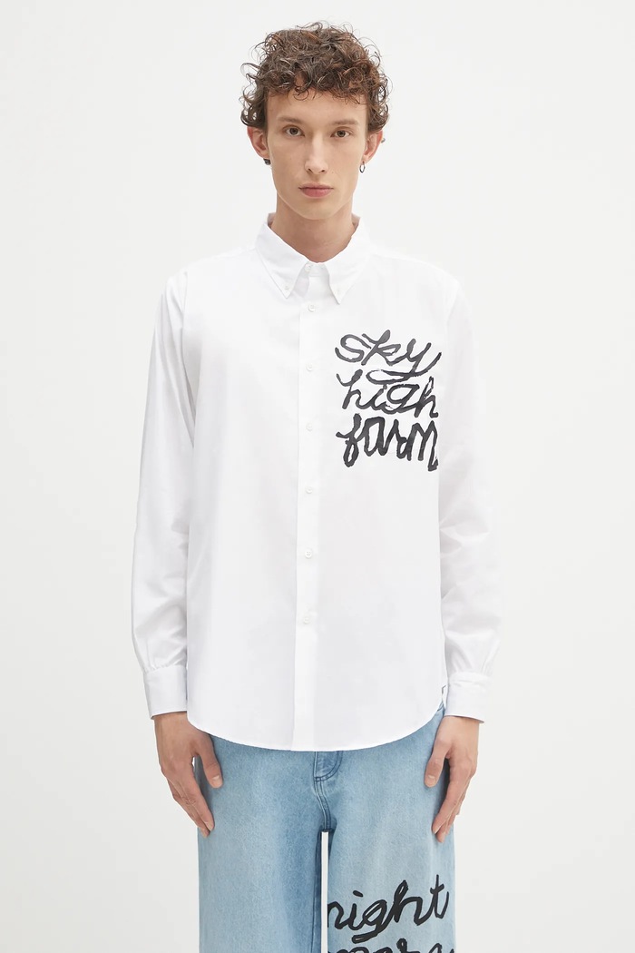 Βαμβακερό πουκάμισο Sky High Farm SHF overprint button down κανονικό λευκό SHF07B003