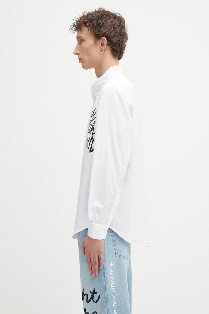 Βαμβακερό πουκάμισο Sky High Farm SHF overprint button down SHF07B003 λευκό AW25