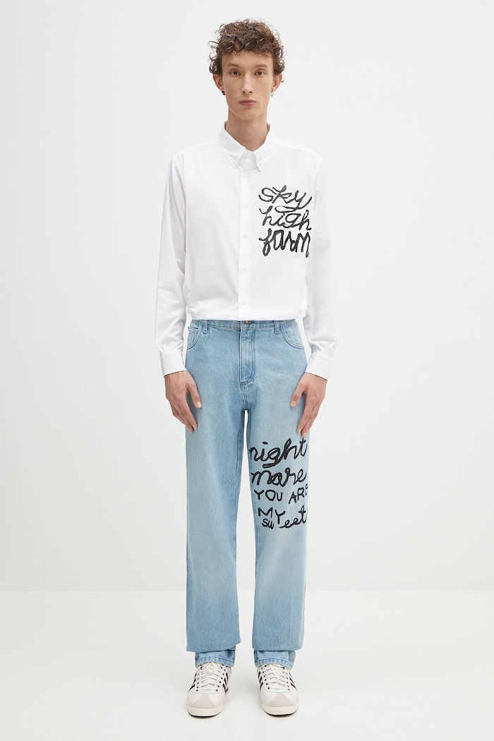 Βαμβακερό πουκάμισο Sky High Farm SHF overprint button down SHF07B003 λευκό