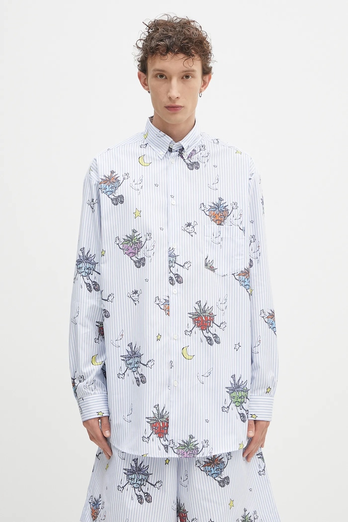 Βαμβακερό πουκάμισο Sky High Farm SHF overprint button down χαλαρό μπλε SHF07B012